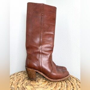 Dexter Campus Boots Leather Heeled Boho Western Vintage Boot Brown Retro Cowgirl